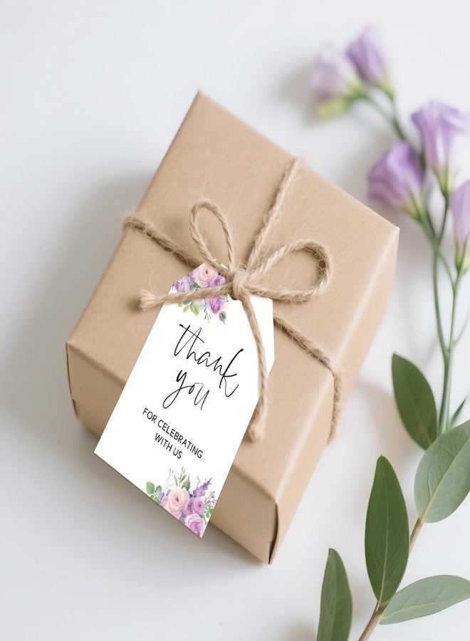 joycraft 50Pcs Thank You Tags with String, 3.3x2.1 in Purple Floral Gift Wrap Tags, White Paper Party Favor Labels, Thank You for Celebrating with Us Hangtags for Wedding, Baby Shower, Christmas - Image 4